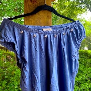 Blue sequin short sleeve blouse
